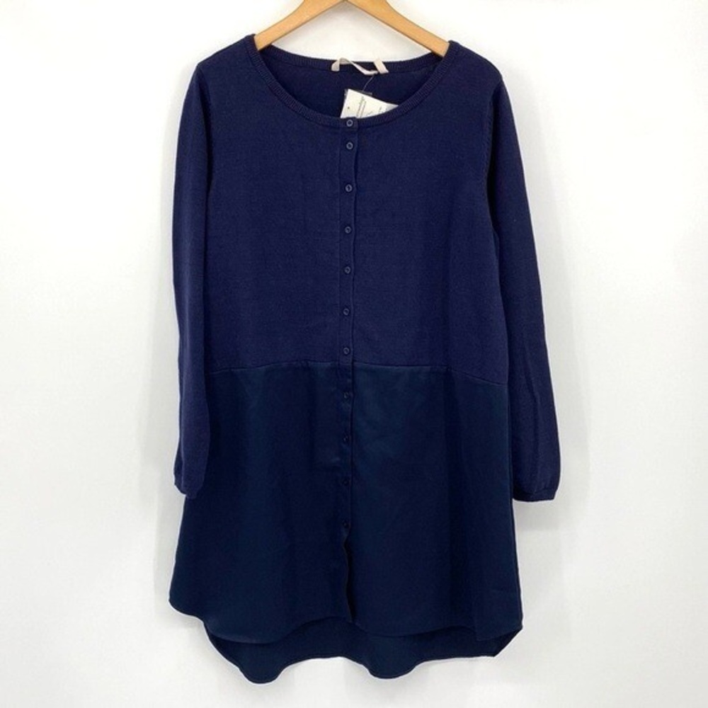 Soft Surroundings Dress Womens XL Mariam Navy Blue Mixed Media Knit Button Mini